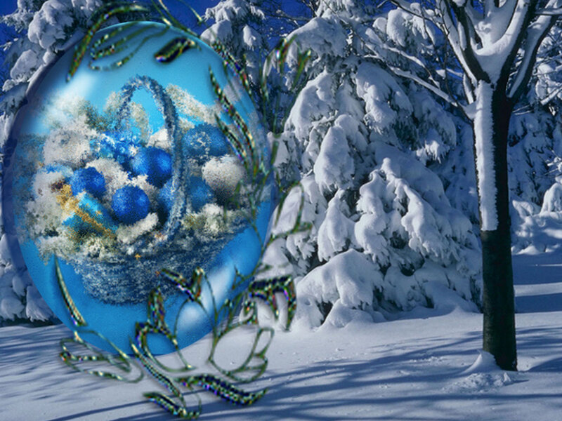 Blue Ornament in Snow