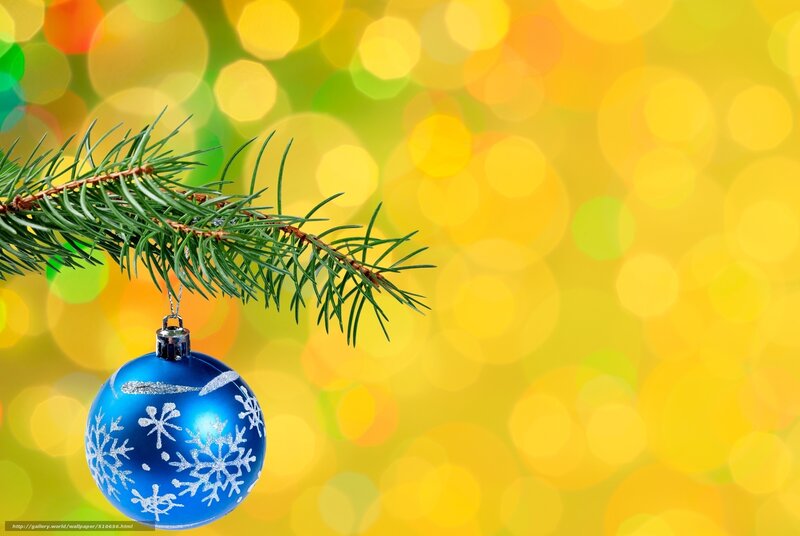 Blue Ornament on Branch — Yellow, Festive