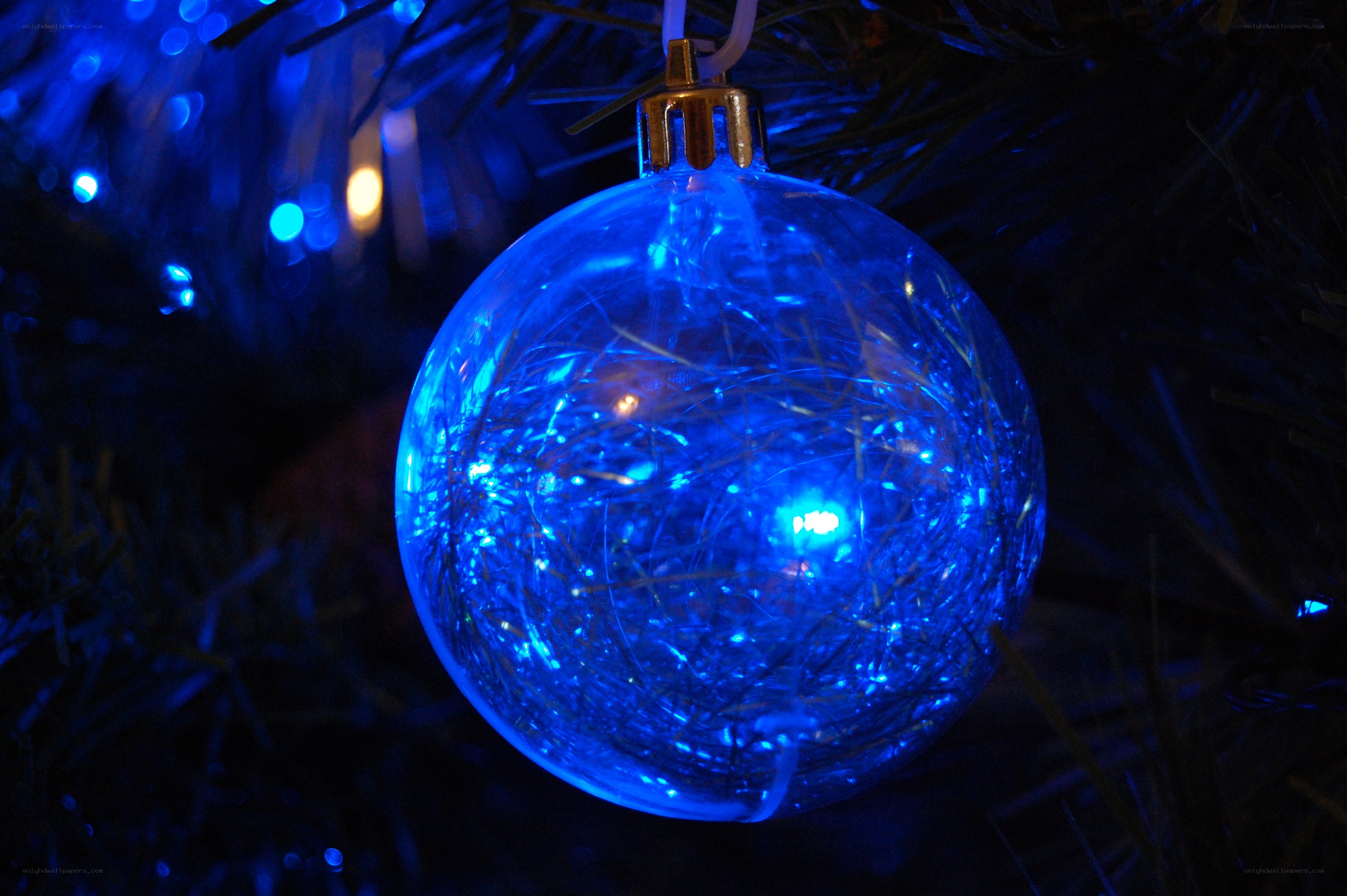 blue ornament on christmas tree