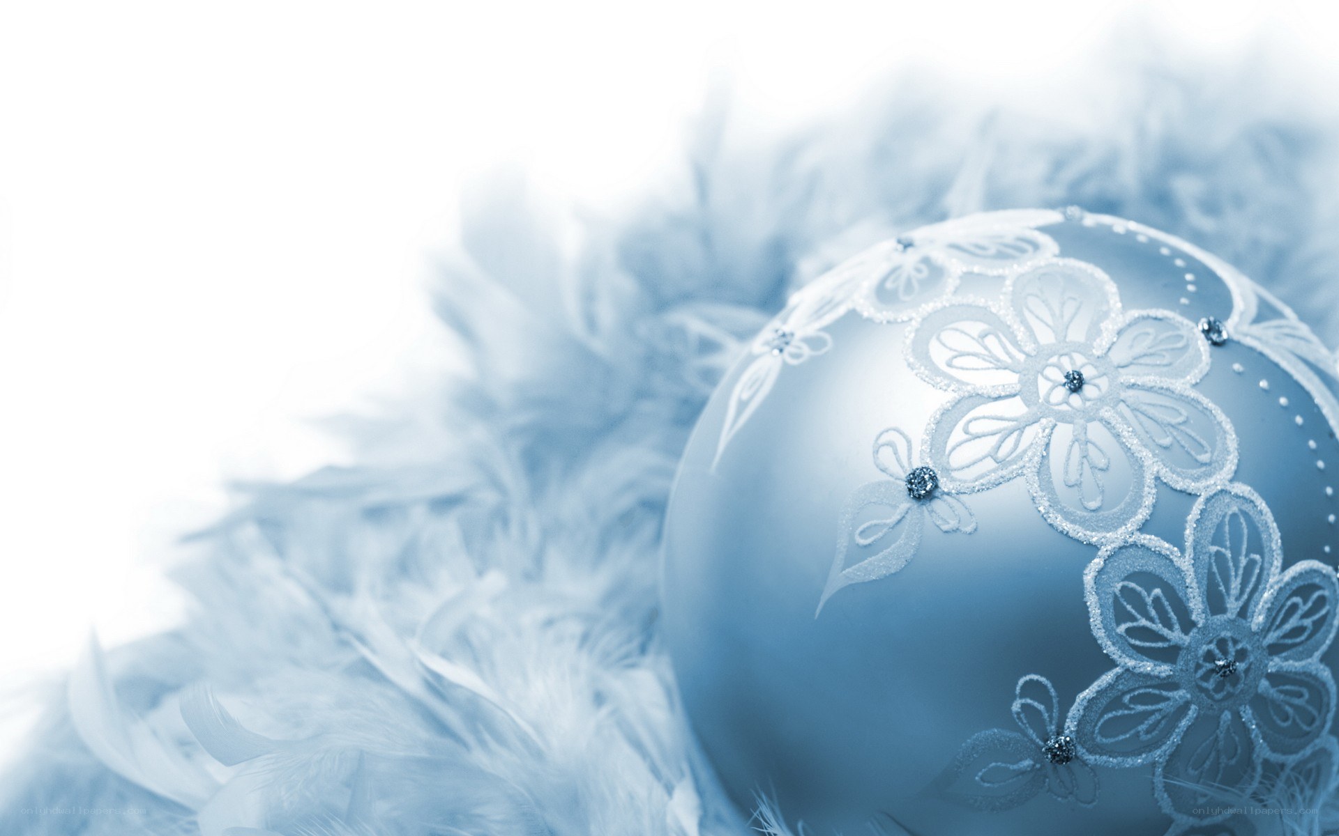 blue ornament on feathers