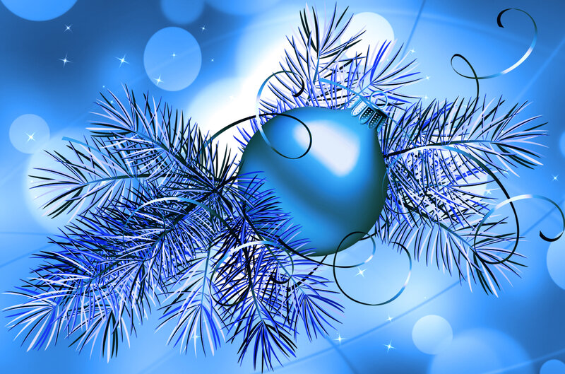 Blue Ornament on Pine Branch — Festive