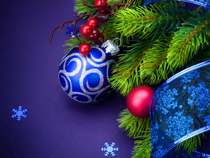 Blue Ornament on Pine