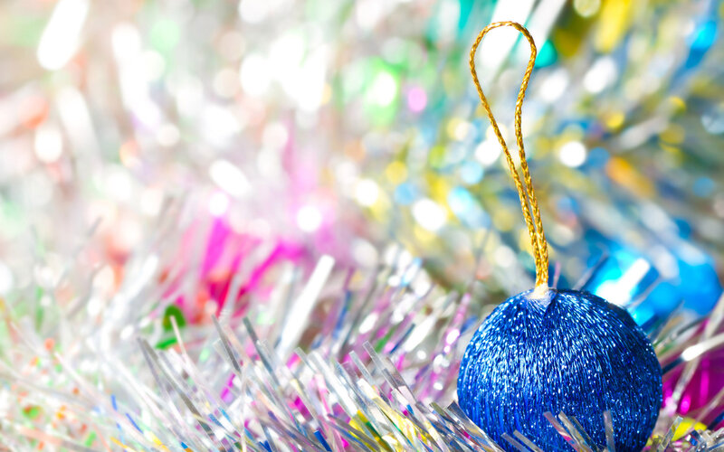Blue Ornament on Tinsel — Festive
