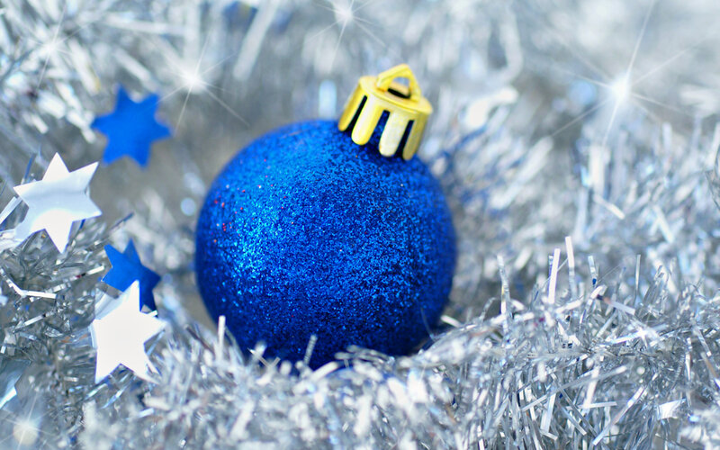 Blue Ornament on Tinsel