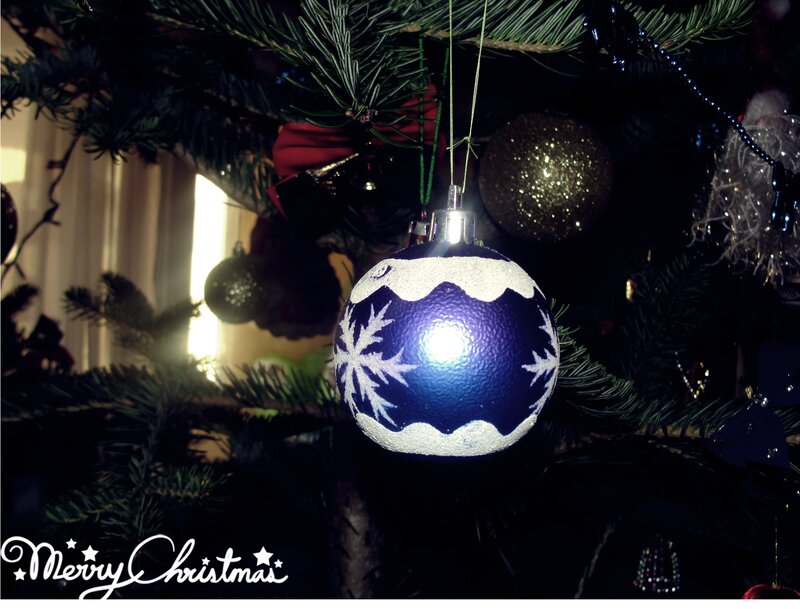 Blue Ornament on Tree — Festive, Night, Photograph, Christmas Tree