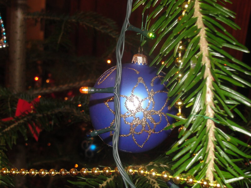 Blue Ornament on Tree — Festive, Night, Photograph