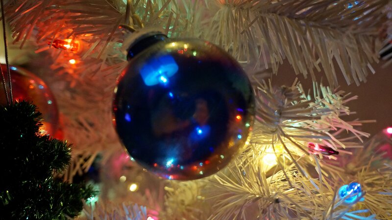 Blue Ornament on Tree — Festive, Night, Photograph, Tree Branches