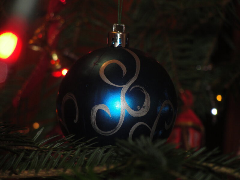 Blue Ornament on Tree — Festive, Night
