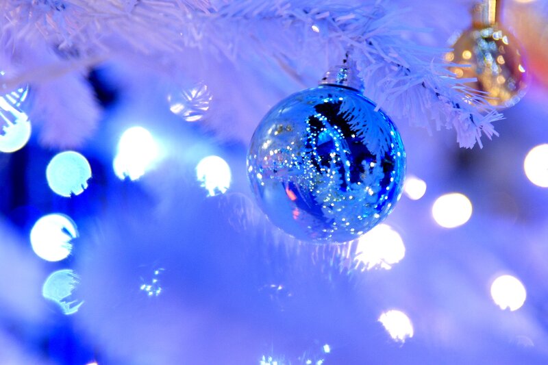 Blue Ornament on Tree — Festive, Winter