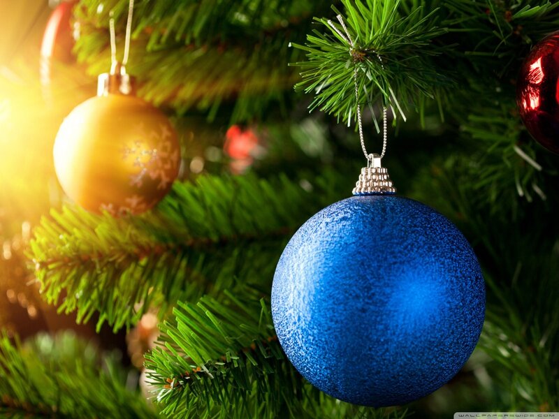 Blue Ornament on Tree — Green, Festive, Winter