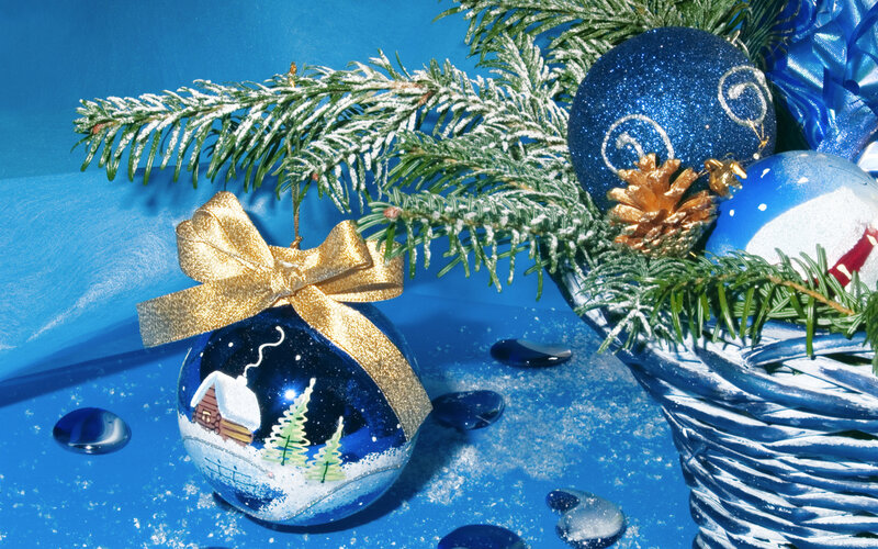 Blue Ornament with Bow — Festive, Winter, Photograph