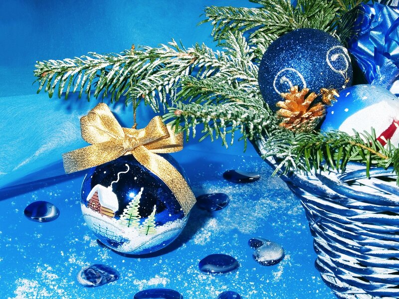 Blue Ornament with Bow — Festive, Winter