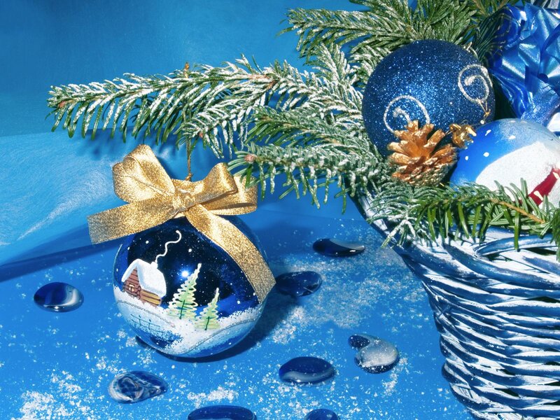 Blue Ornament with Cabin
