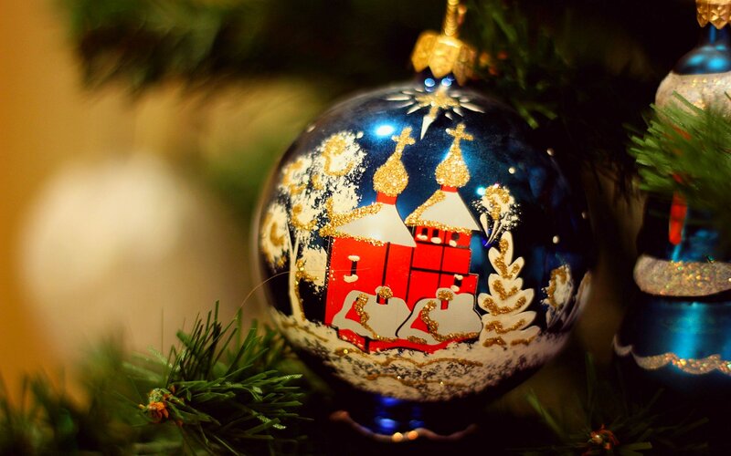 Blue Ornament with Church