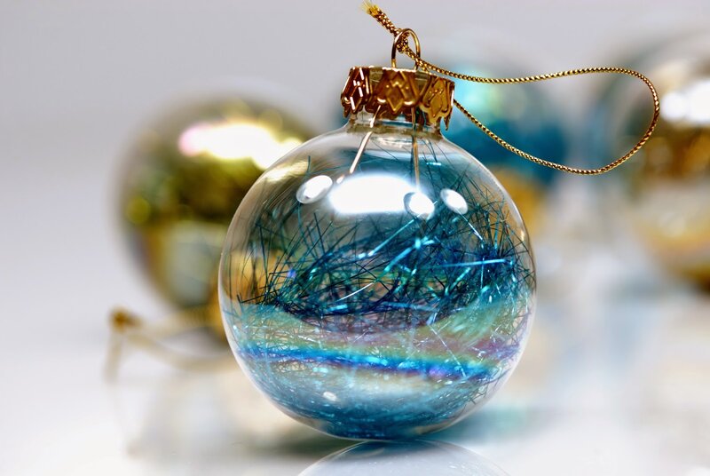 Blue Ornament with Fibers