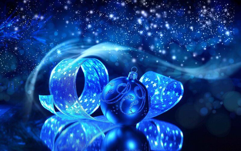 Blue Ornament with Ribbon — Festive, Night, Digital Art