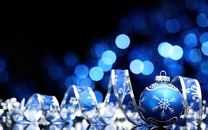 Blue Ornament with Ribbon — Festive, Night, Photograph, Bokeh