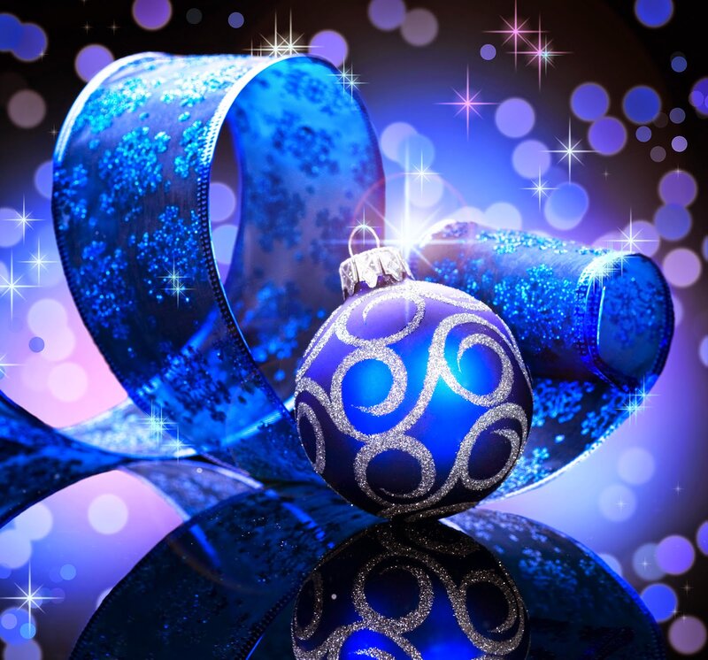 Blue Ornament with Ribbon — Festive, Photograph