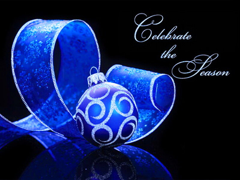 Blue Ornament with Ribbon — Festive