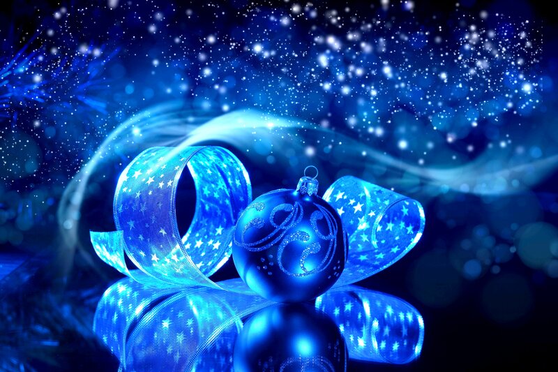 Blue Ornament with Ribbon — Festive, Winter, Digital Art