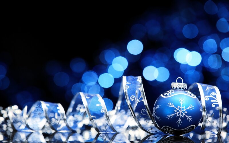 Blue Ornament with Ribbon — Festive, Winter, Photograph, Snowflake