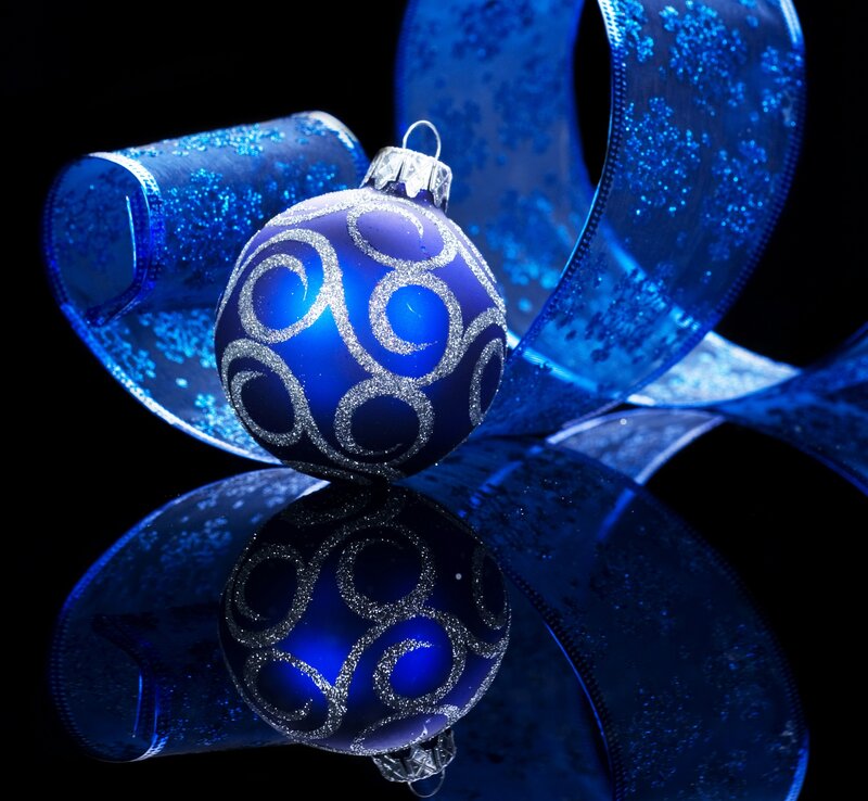 Blue Ornament with Ribbon
