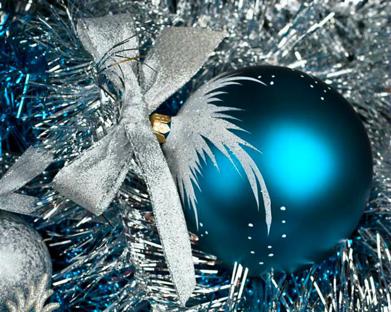 Blue Ornament with Silver Bow