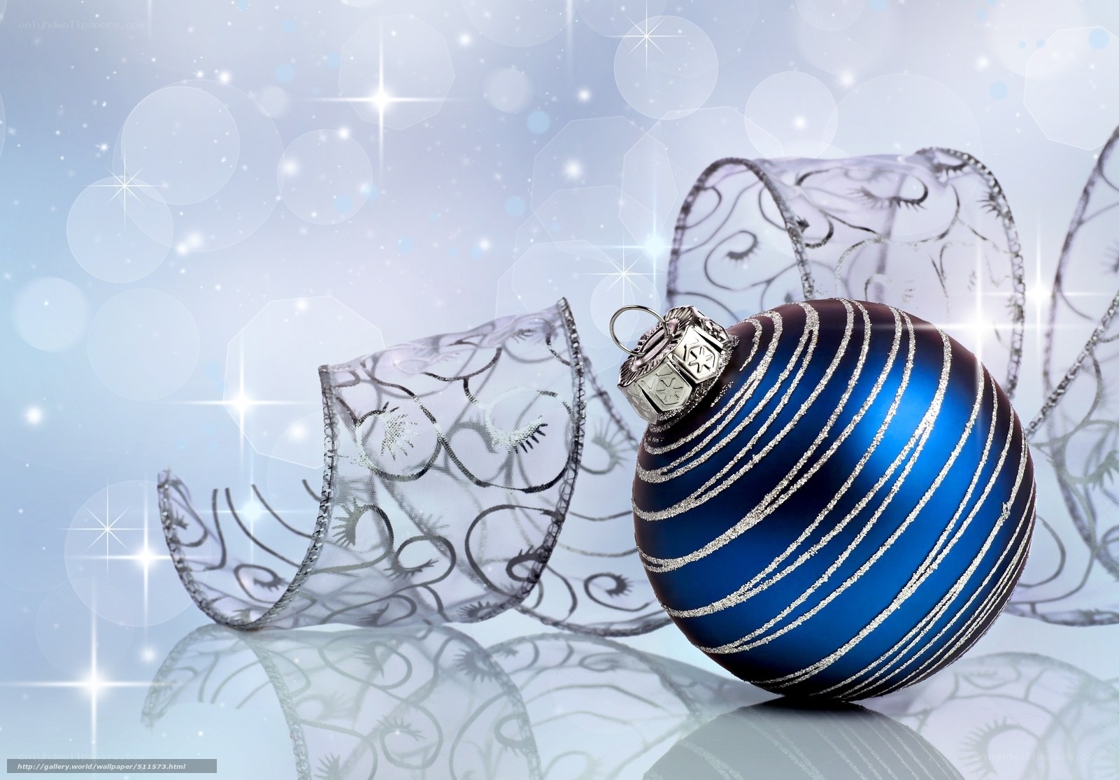 Blue ornament with silver ribbon