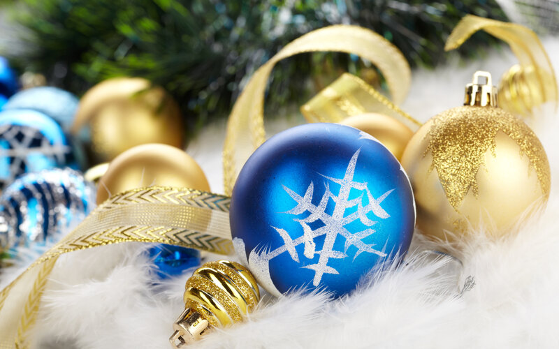 Blue Ornament with Snowflake — Festive, Winter, Photograph, Gold Ornaments