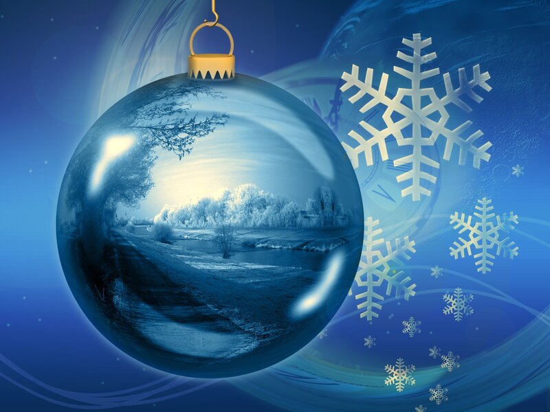 Blue Ornament with Winter Scene