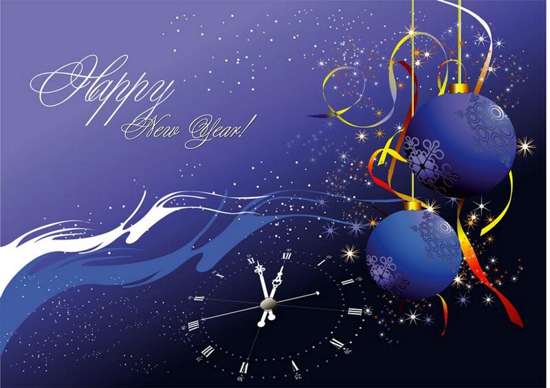 Blue Ornaments and Clock
