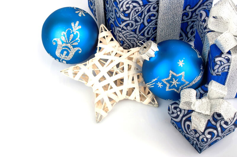 Blue Ornaments and Gifts — Festive