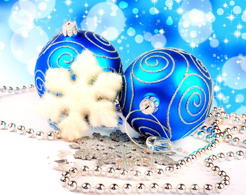 Blue Ornaments and Snowflake
