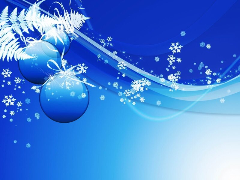 Blue Ornaments and Snowflakes — Festive, Winter, Digital Art, Ferns