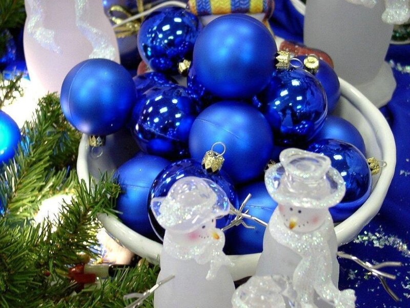 Blue Ornaments in Bowl — Festive