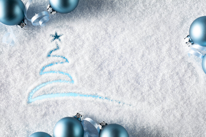 Blue Ornaments in Snow