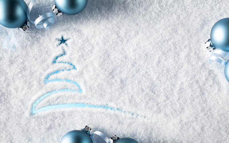Blue Ornaments in Snow — White