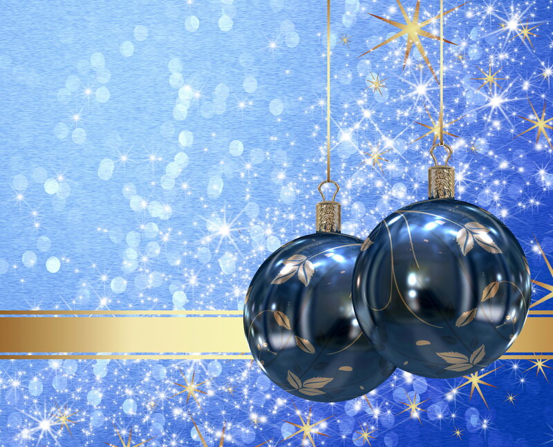 Blue Ornaments on Blue Background — Festive