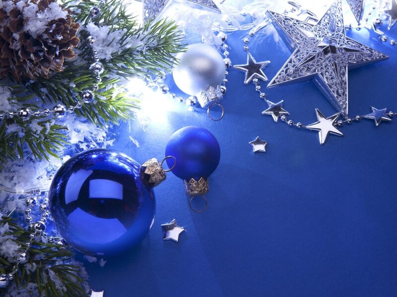 Blue Ornaments on Blue Surface — Festive