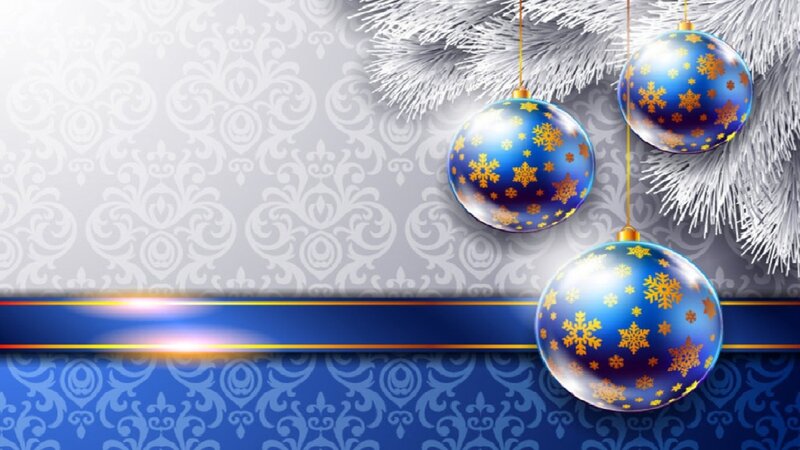 Blue Ornaments on Branch — Festive