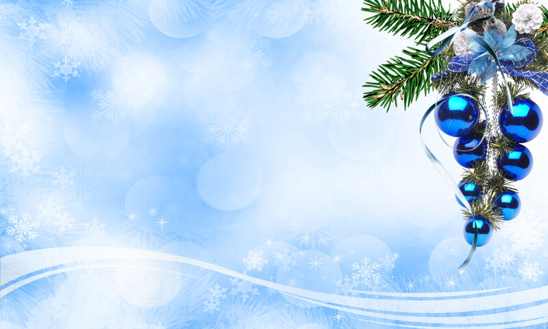 Blue Ornaments on Branch — Festive, Winter, Digital Art
