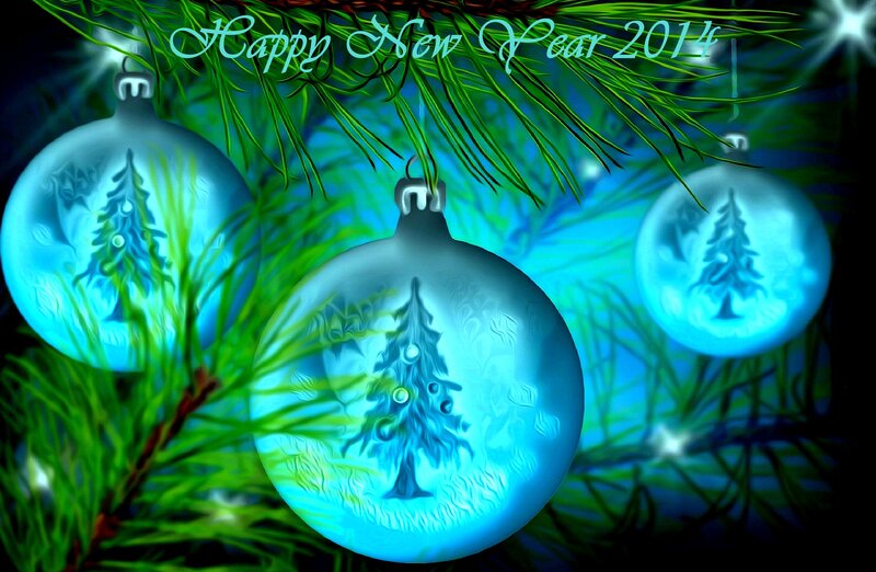 Blue Ornaments on Pine — Green