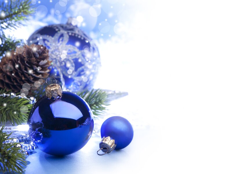 Blue Ornaments on Pine
