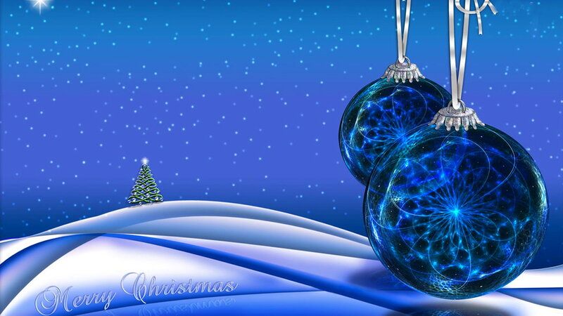 Blue Ornaments on Snow — Festive