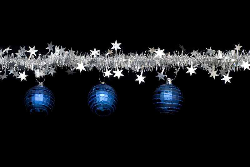 Blue Ornaments on Tinsel — Black
