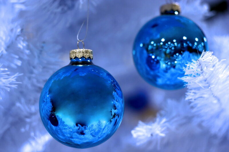 Blue Ornaments on Tree — Calm