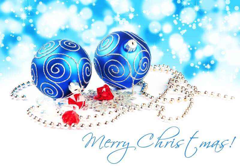 Blue Ornaments on White — Festive