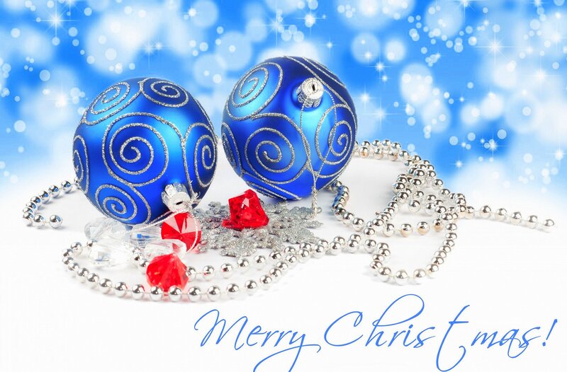 Blue Ornaments on White — Festive, Winter