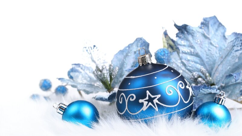 Blue Ornaments on White Fur