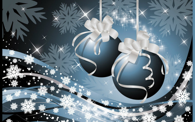Blue Ornaments with Bows — Festive, Winter